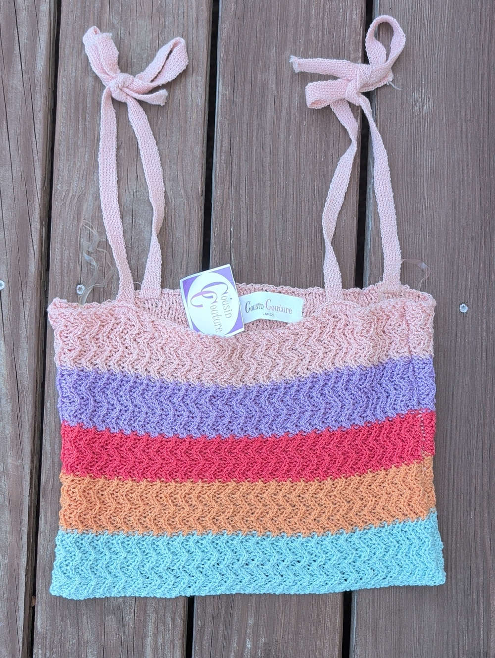 Coastal Couture Women’s Pink Multi-Stripe Crochet Crop Top